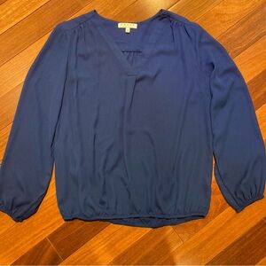Chaus Deep Royal Cobalt Blue V-Neck Long Sleeve Blouse Workwear Size M